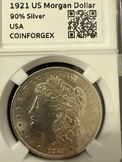1921 Morgan Silver Dollar 90% Silver USA CoinForgeX Slabbed US Coin