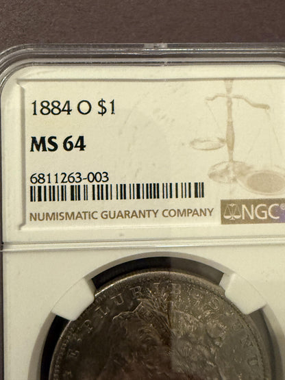 1884-O Morgan Silver Dollar NGC Certified New Orleans Mint US Coin