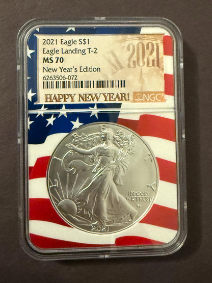 2021 American Silver Eagle Type 2 Landing NGC New Year’s Edition MS Coin