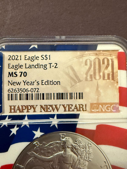 2021 American Silver Eagle Type 2 Landing NGC New Year’s Edition MS Coin