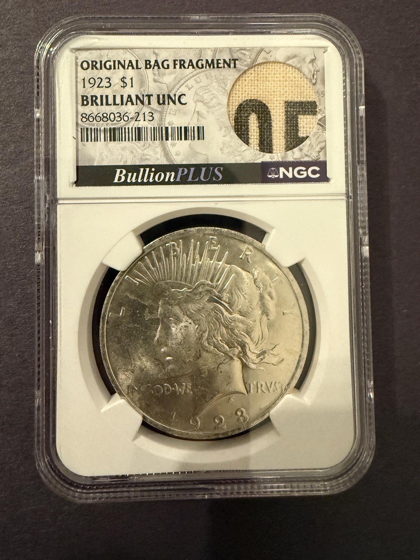 1923 Peace Silver Dollar BU NGC Original Bag Fragment Historic Coin