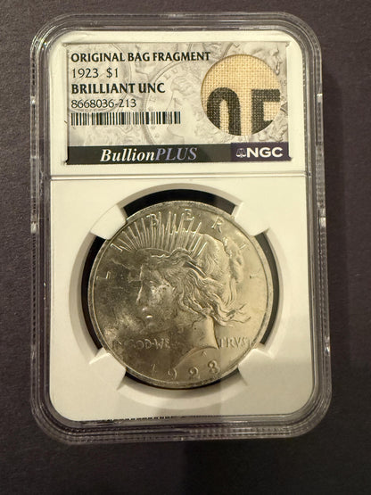 1923 Peace Silver Dollar BU NGC Original Bag Fragment Historic Coin