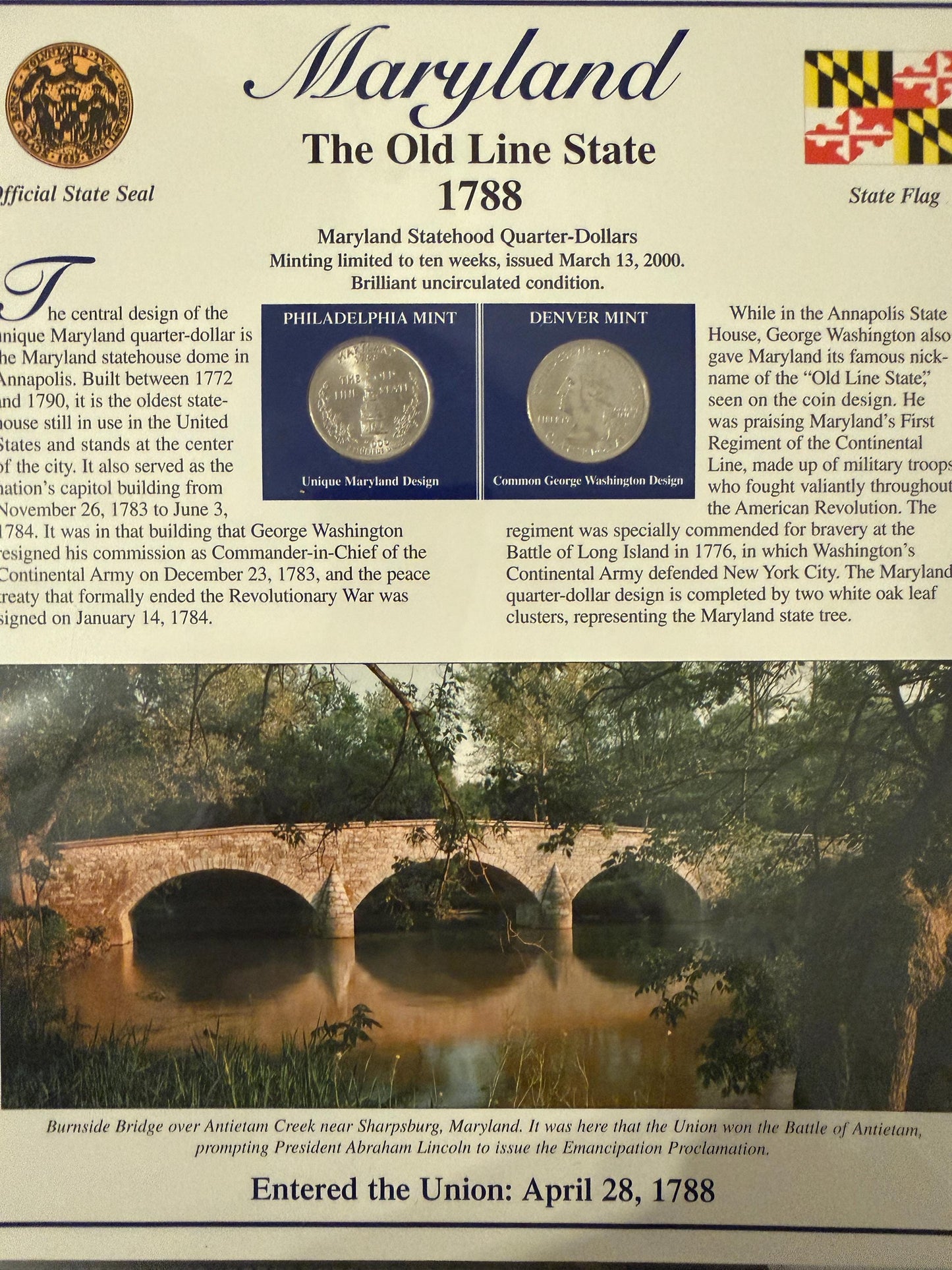 Maryland Michigan Virginia Statehood Quarter Set 3 Pack Coins Stamp Prints