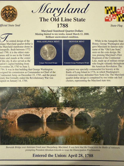 Maryland Michigan Virginia Statehood Quarter Set 3 Pack Coins Stamp Prints