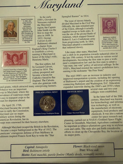 Maryland Michigan Virginia Statehood Quarter Set 3 Pack Coins Stamp Prints