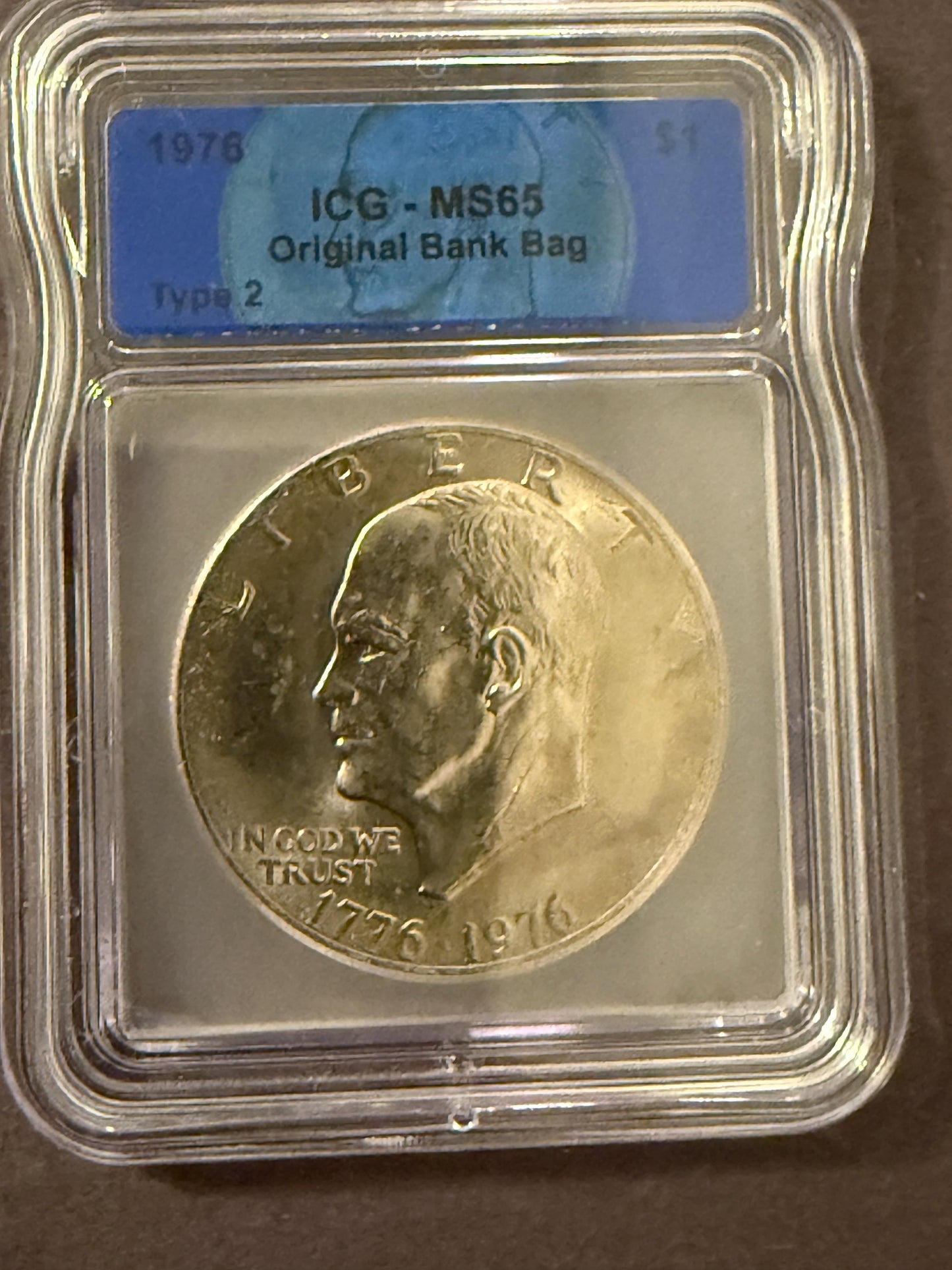 1976 Eisenhower Dollar Type 2 ICG Original Bank Bag Bicentennial Ike