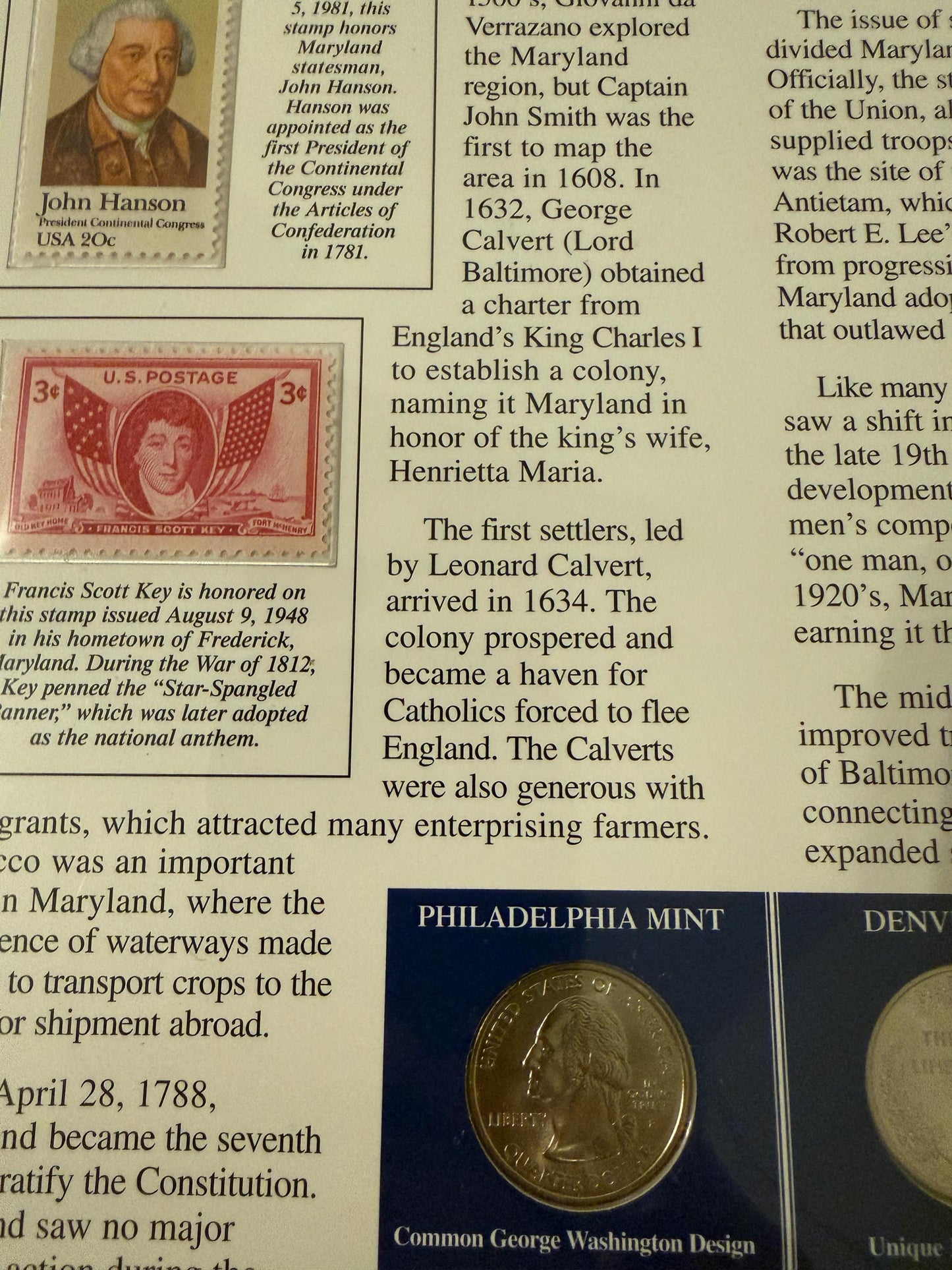 Maryland Michigan Virginia Statehood Quarter Set 3 Pack Coins Stamp Prints