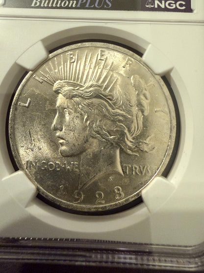 1923 Peace Silver Dollar BU NGC Original Bag Fragment Historic Coin
