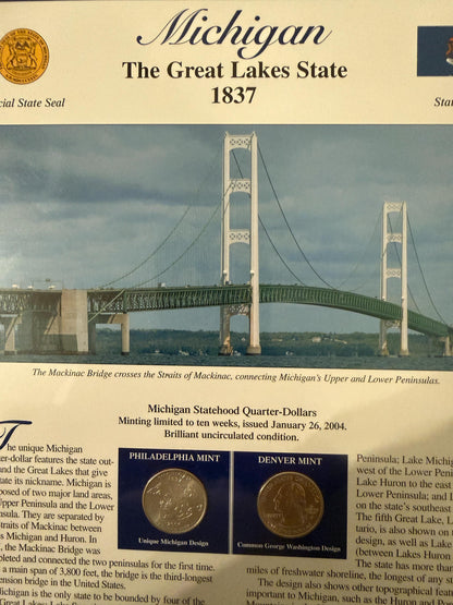 Maryland Michigan Virginia Statehood Quarter Set 3 Pack Coins Stamp Prints