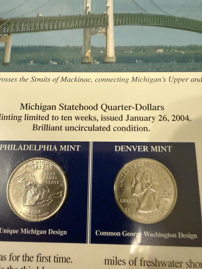 Maryland Michigan Virginia Statehood Quarter Set 3 Pack Coins Stamp Prints