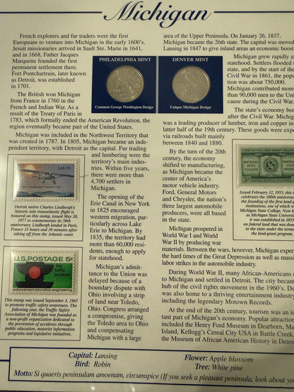 Maryland Michigan Virginia Statehood Quarter Set 3 Pack Coins Stamp Prints