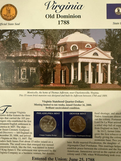 Maryland Michigan Virginia Statehood Quarter Set 3 Pack Coins Stamp Prints