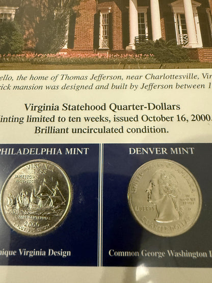 Maryland Michigan Virginia Statehood Quarter Set 3 Pack Coins Stamp Prints