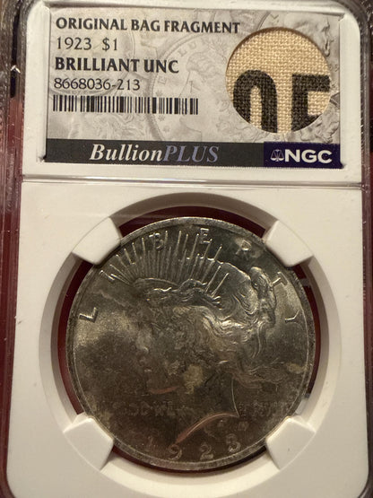 1923 Peace Silver Dollar BU NGC Original Bag Fragment Historic Coin