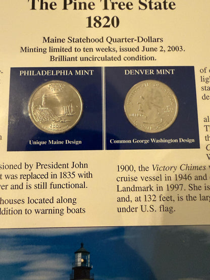 Illinois & Maine Statehood Quarter 2 Pack Real Coins with Stamp Prints Set