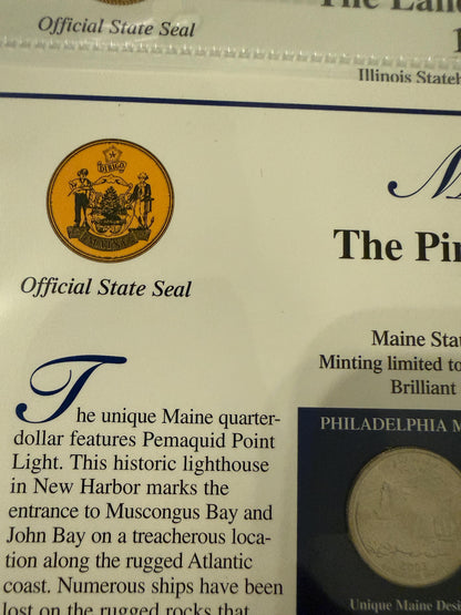 Illinois & Maine Statehood Quarter 2 Pack Real Coins with Stamp Prints Set