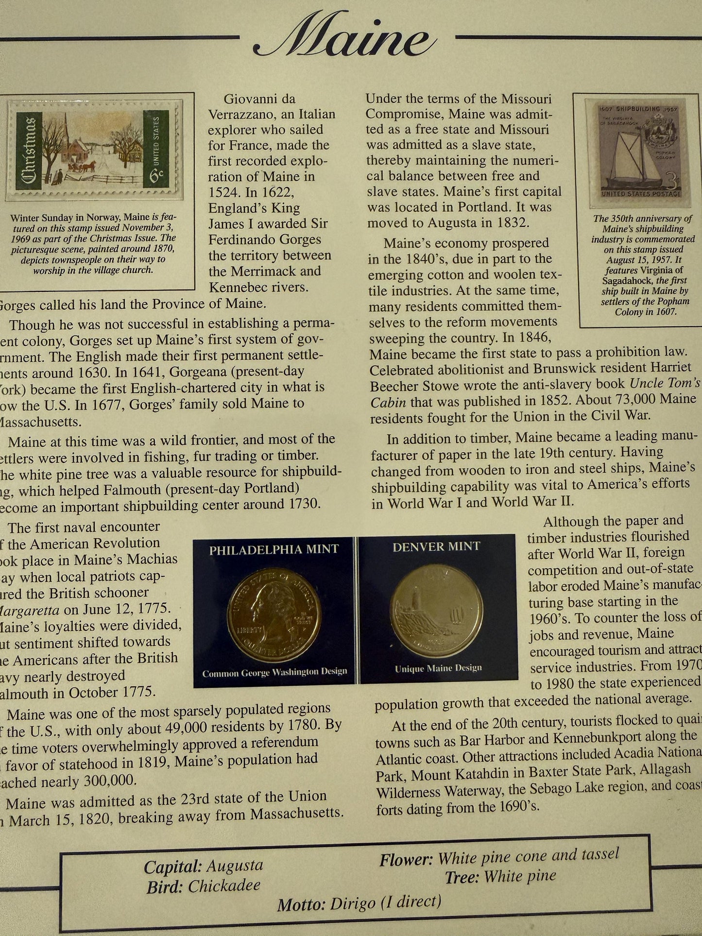 Illinois & Maine Statehood Quarter 2 Pack Real Coins with Stamp Prints Set