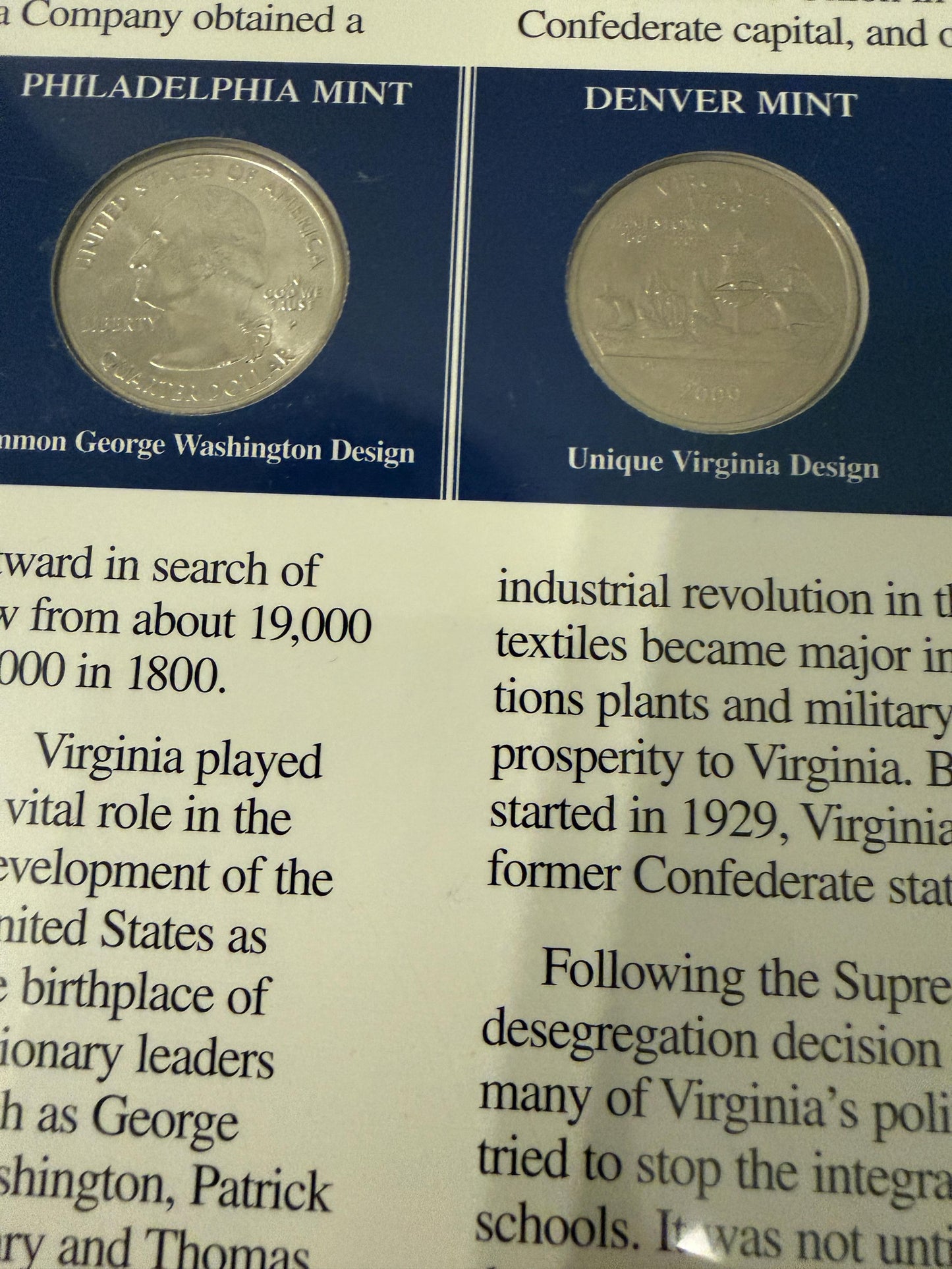 Maryland Michigan Virginia Statehood Quarter Set 3 Pack Coins Stamp Prints
