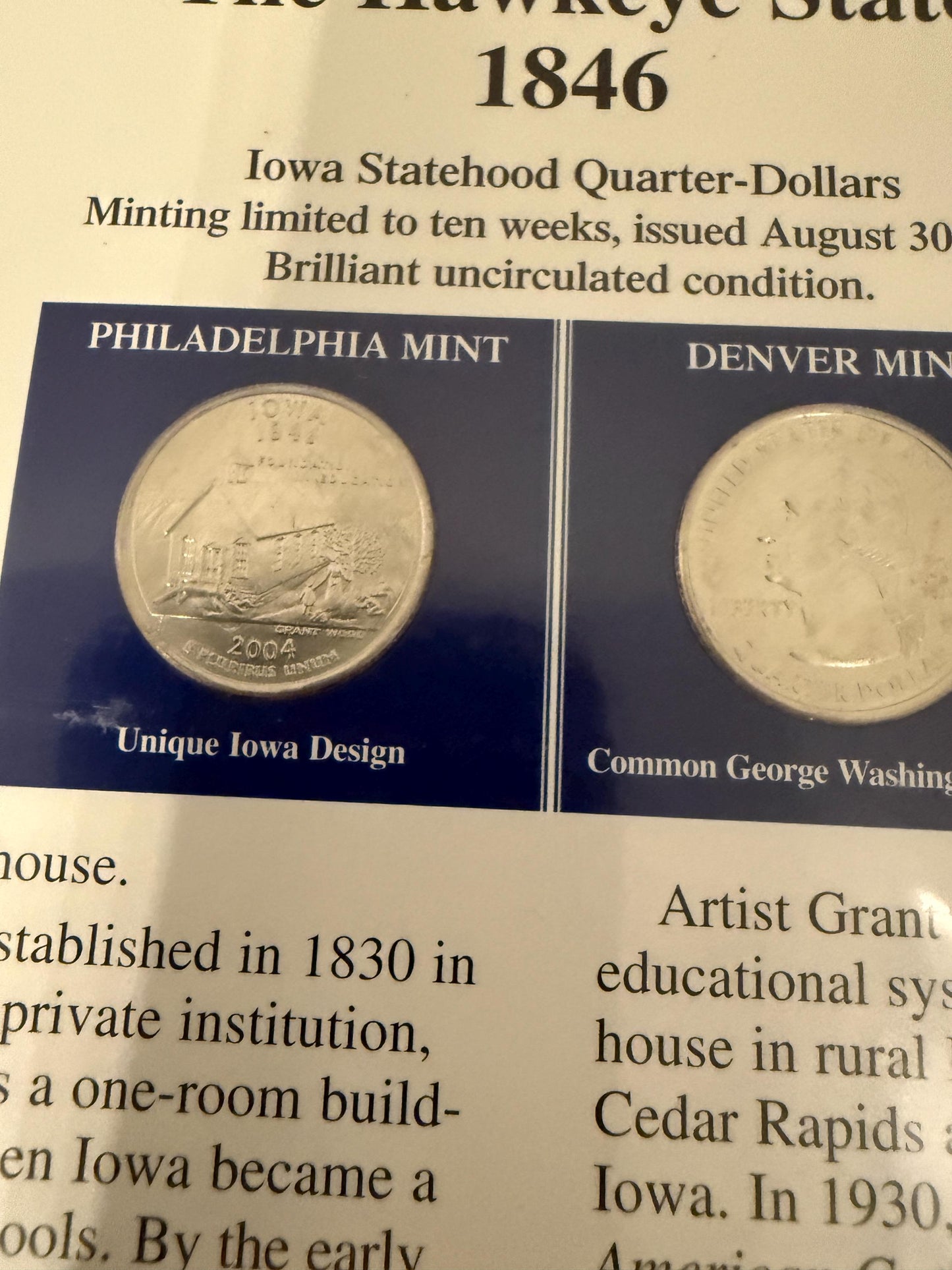 Iowa & Mississippi Statehood Quarter Set 2 Pack Coins Stamps 1846 1817