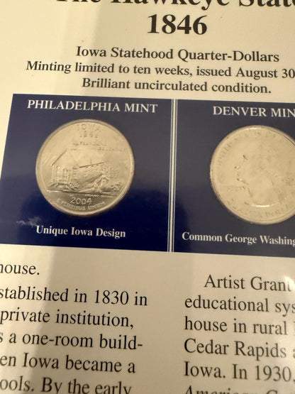 Iowa & Mississippi Statehood Quarter Set 2 Pack Coins Stamps 1846 1817