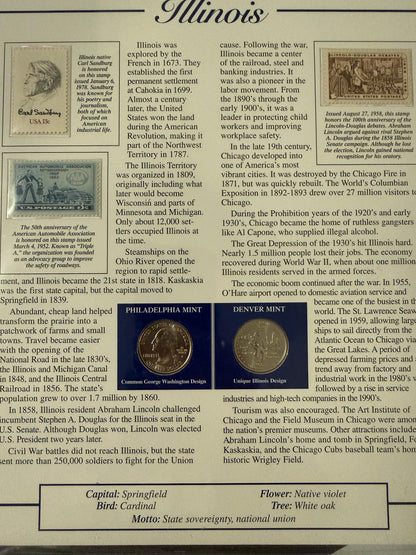 Illinois & Maine Statehood Quarter 2 Pack Real Coins with Stamp Prints Set