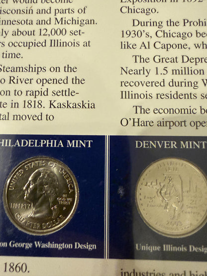 Illinois & Maine Statehood Quarter 2 Pack Real Coins with Stamp Prints Set