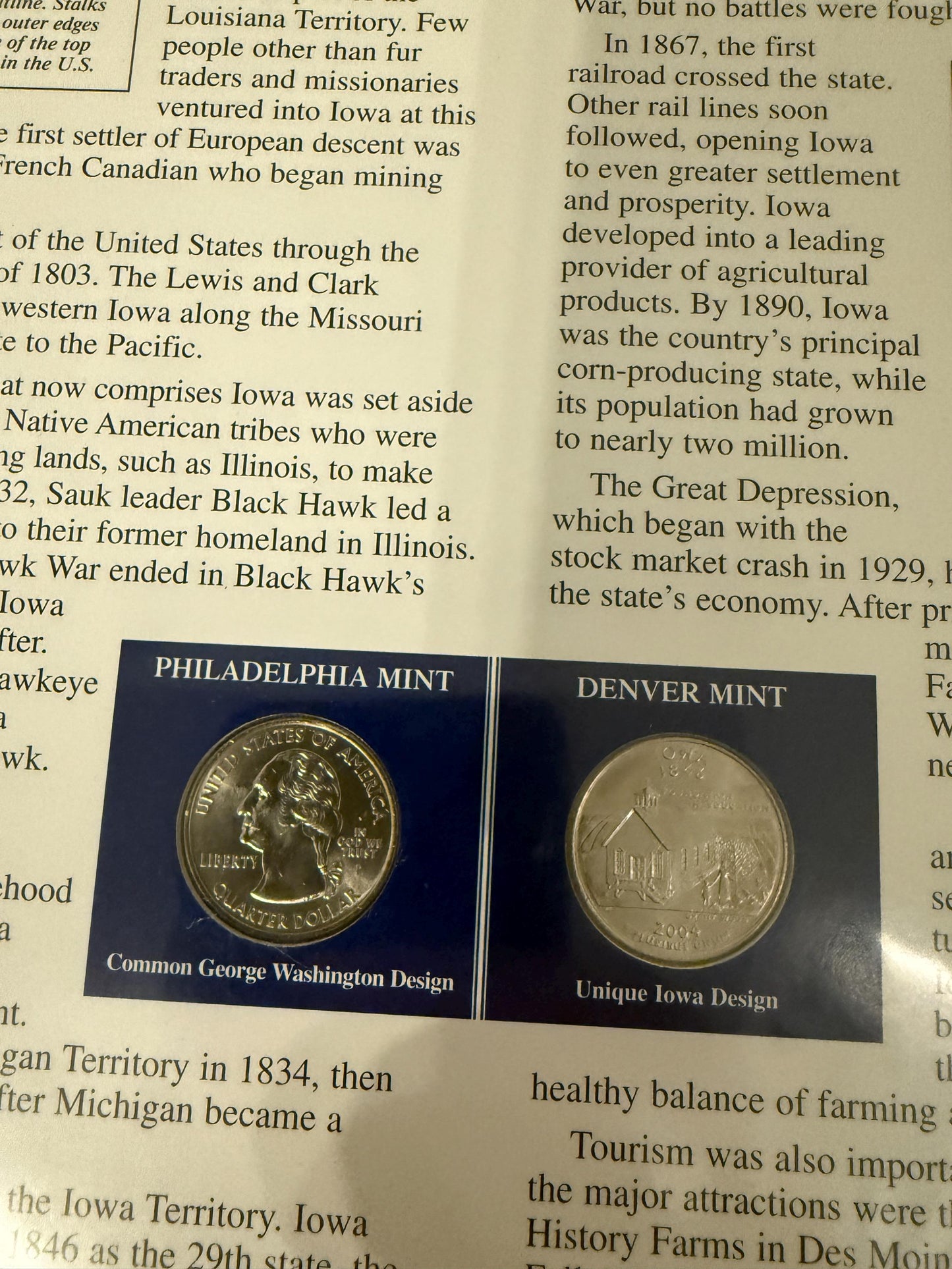 Iowa & Mississippi Statehood Quarter Set 2 Pack Coins Stamps 1846 1817
