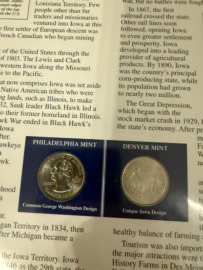 Iowa & Mississippi Statehood Quarter Set 2 Pack Coins Stamps 1846 1817