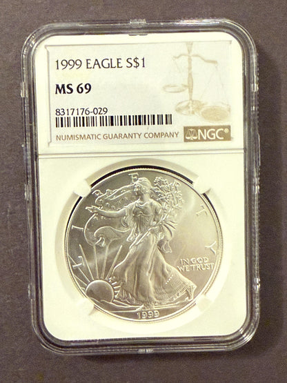 1999 Silver Eagle NGC .999 Fine + 1963 Franklin Half Dollar 90% Silver