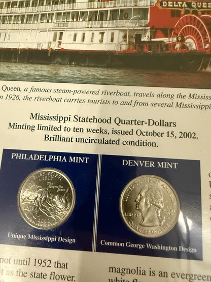 Iowa & Mississippi Statehood Quarter Set 2 Pack Coins Stamps 1846 1817