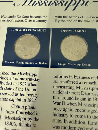 Iowa & Mississippi Statehood Quarter Set 2 Pack Coins Stamps 1846 1817