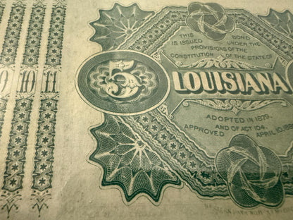 1870s Louisiana $5 Baby Bond PMG 64 EPQ Choice UNC 5 Coupons Attached