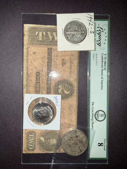 1864 Confederate Note Morgan 1882 Silver Walking Liberty Kennedy Half Lot