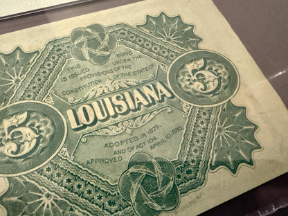 1870s Louisiana $5 Baby Bond PMG 64 EPQ Choice UNC 5 Coupons Attached