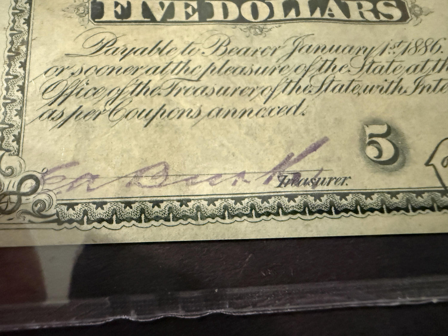 1870s Louisiana $5 Baby Bond PMG 64 EPQ Choice UNC 5 Coupons Attached