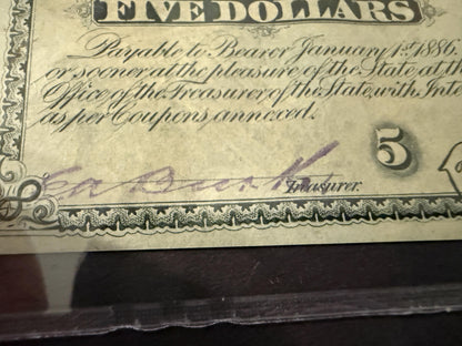 1870s Louisiana $5 Baby Bond PMG 64 EPQ Choice UNC 5 Coupons Attached