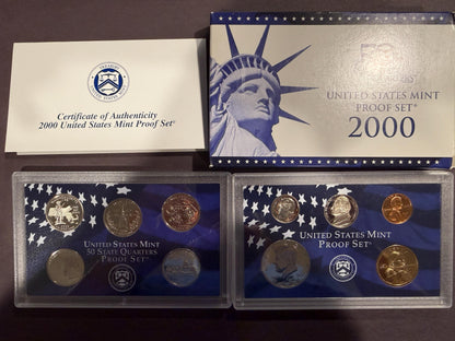 2000 US Mint Proof Set 10 Coin Original Box Brilliant Uncirculated Collection