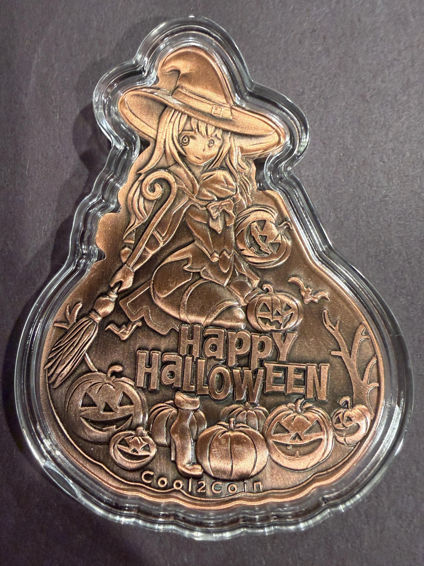Witch Pumpkin 3.53oz .999 Fine Copper Round Halloween Collectible Gift