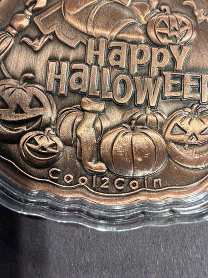 Witch Pumpkin 3.53oz .999 Fine Copper Round Halloween Collectible Gift