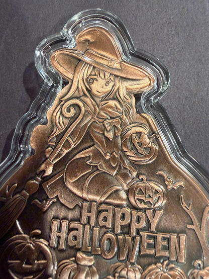 Witch Pumpkin 3.53oz .999 Fine Copper Round Halloween Collectible Gift