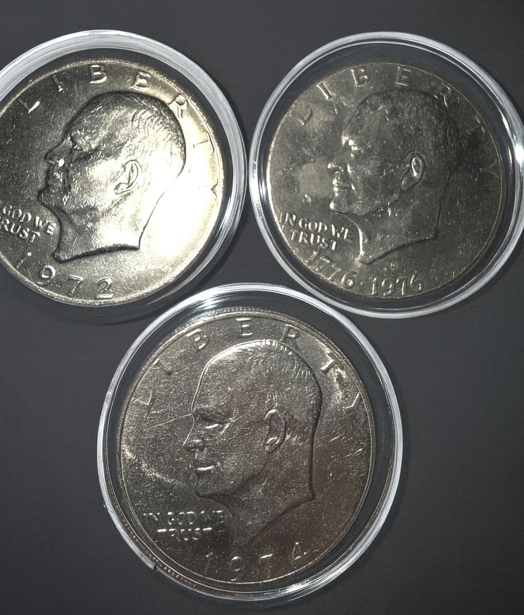Eisenhower Dollar 3 Coin Set 1972 1974 1776-1976 Bicentennial Ike Dollars