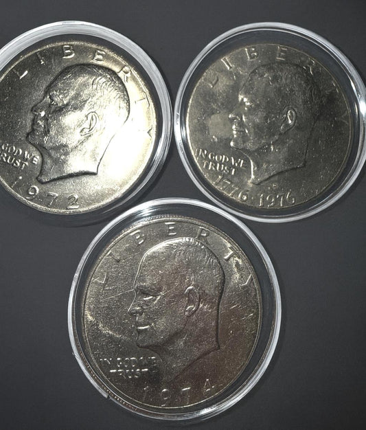 Eisenhower Dollar 3 Coin Set 1972 1974 1776-1976 Bicentennial Ike Dollars
