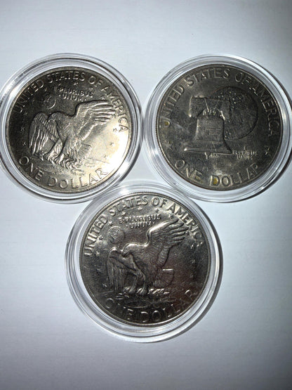 Eisenhower Dollar 3 Coin Set 1972 1974 1776-1976 Bicentennial Ike Dollars
