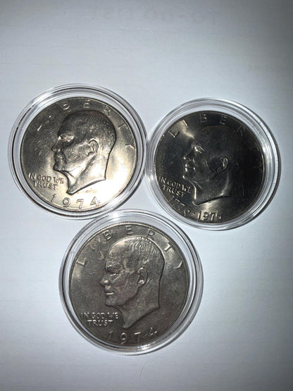 1976 Bicentennial Eisenhower Dollar + 2x 1974 Ike Dollars 3 Coin Set
