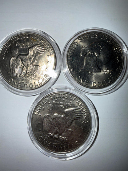1976 Bicentennial Eisenhower Dollar + 2x 1974 Ike Dollars 3 Coin Set