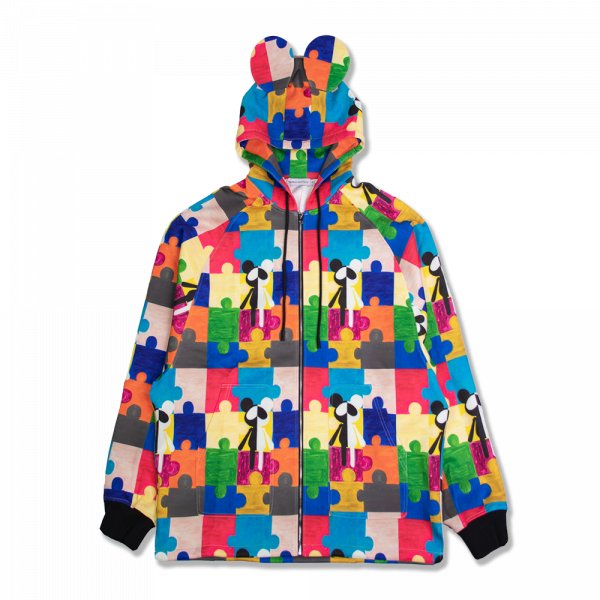 TheMoonAndPenny Colorful Puzzle Hoodie Mouse Ear Oversized Small