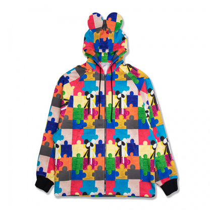 TheMoonAndPenny Colorful Puzzle Hoodie Mouse Ear Oversized Small
