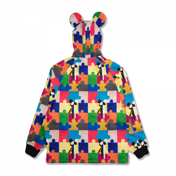 TheMoonAndPenny Colorful Puzzle Hoodie Mouse Ear Oversized Small