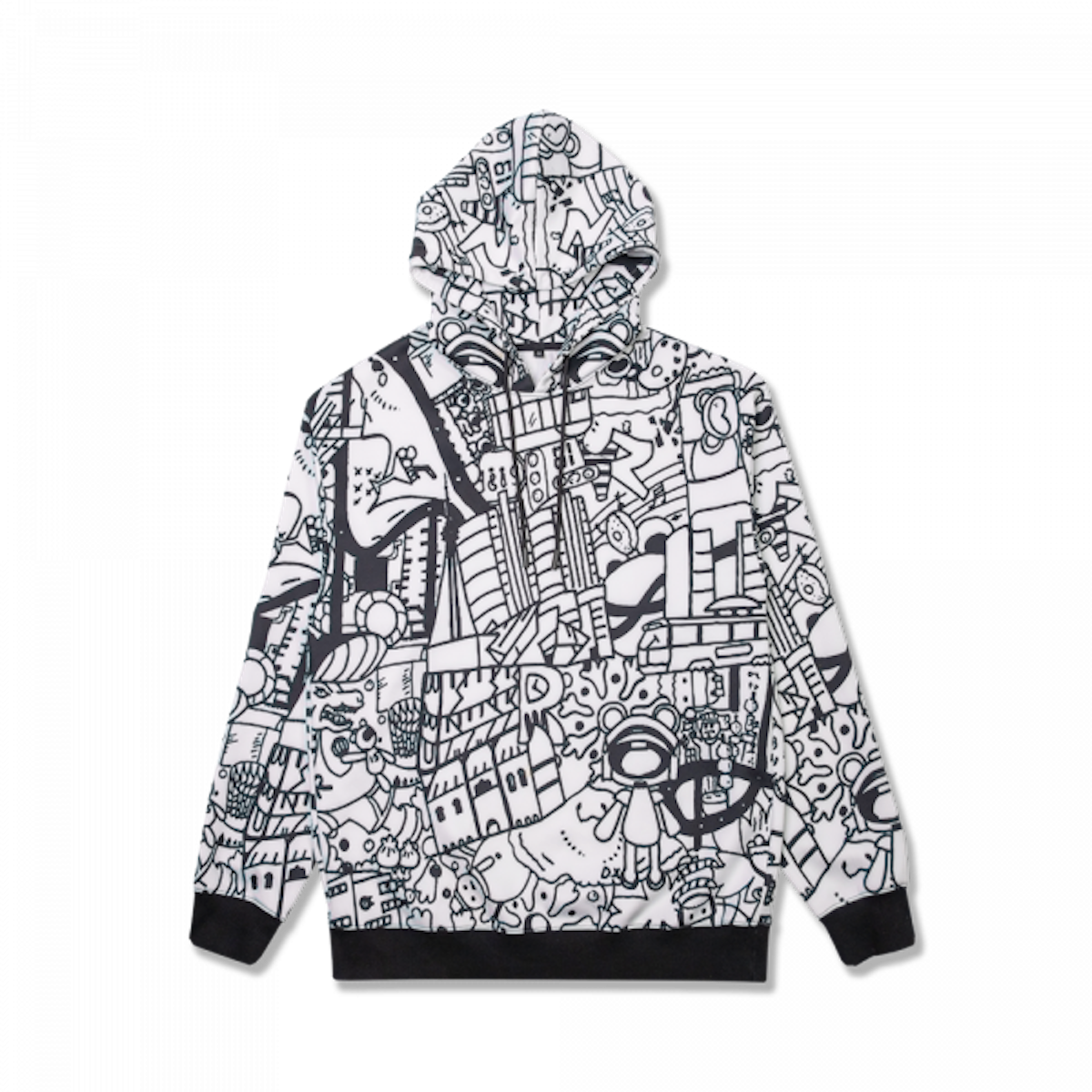 TheMoonAndPenny Doodle Art Hoodie Medium Black White Graphic Sweatshirt