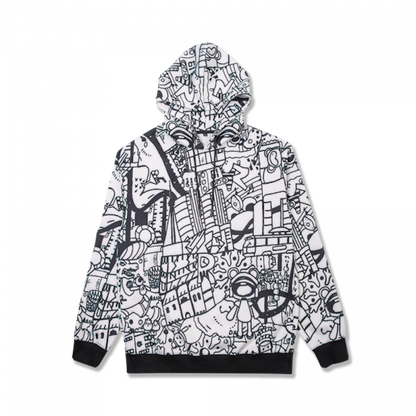 TheMoonAndPenny Doodle Art Hoodie Medium Black White Graphic Sweatshirt